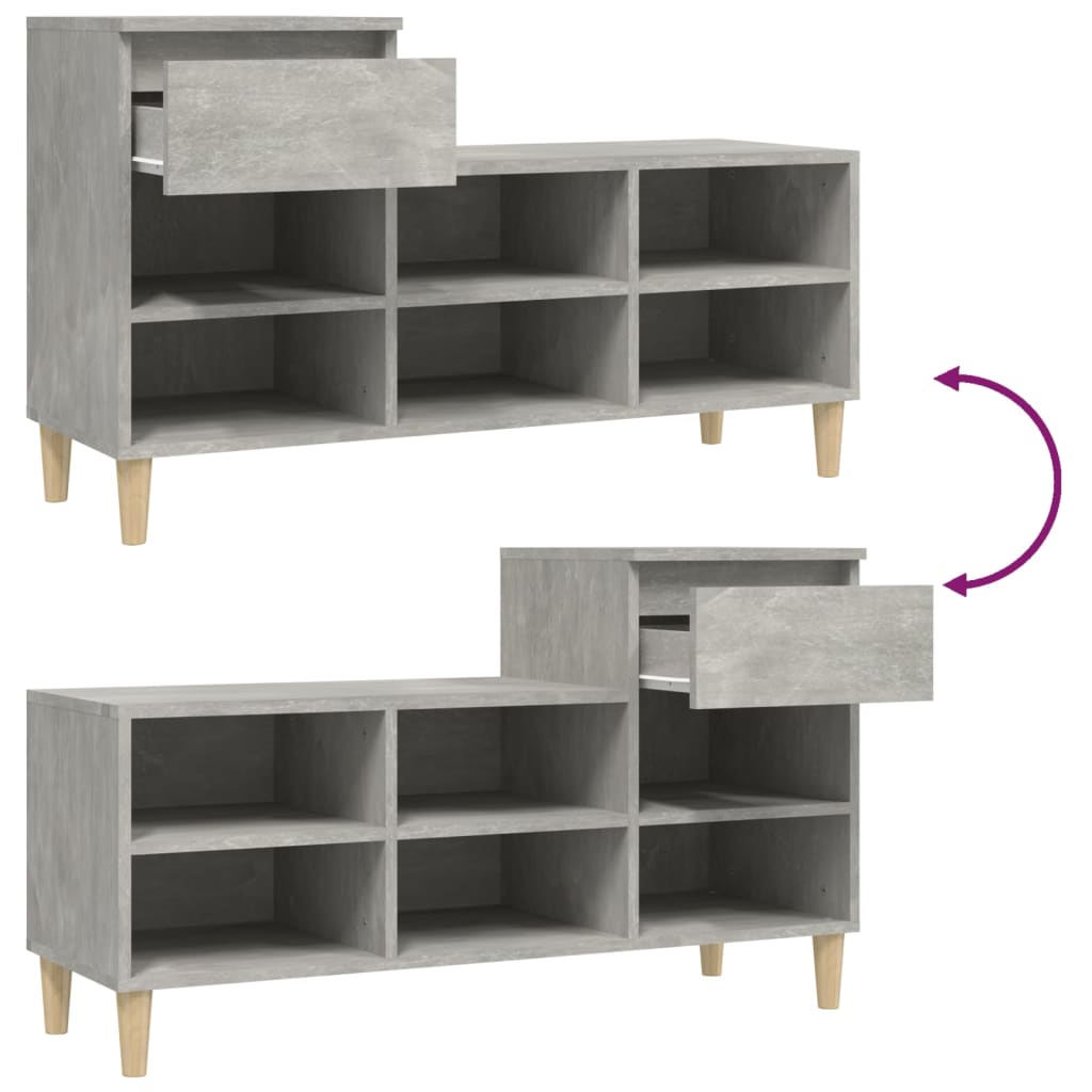 Schoenenkast 102X36X60 Cm Bewerkt Hout Betongrijs