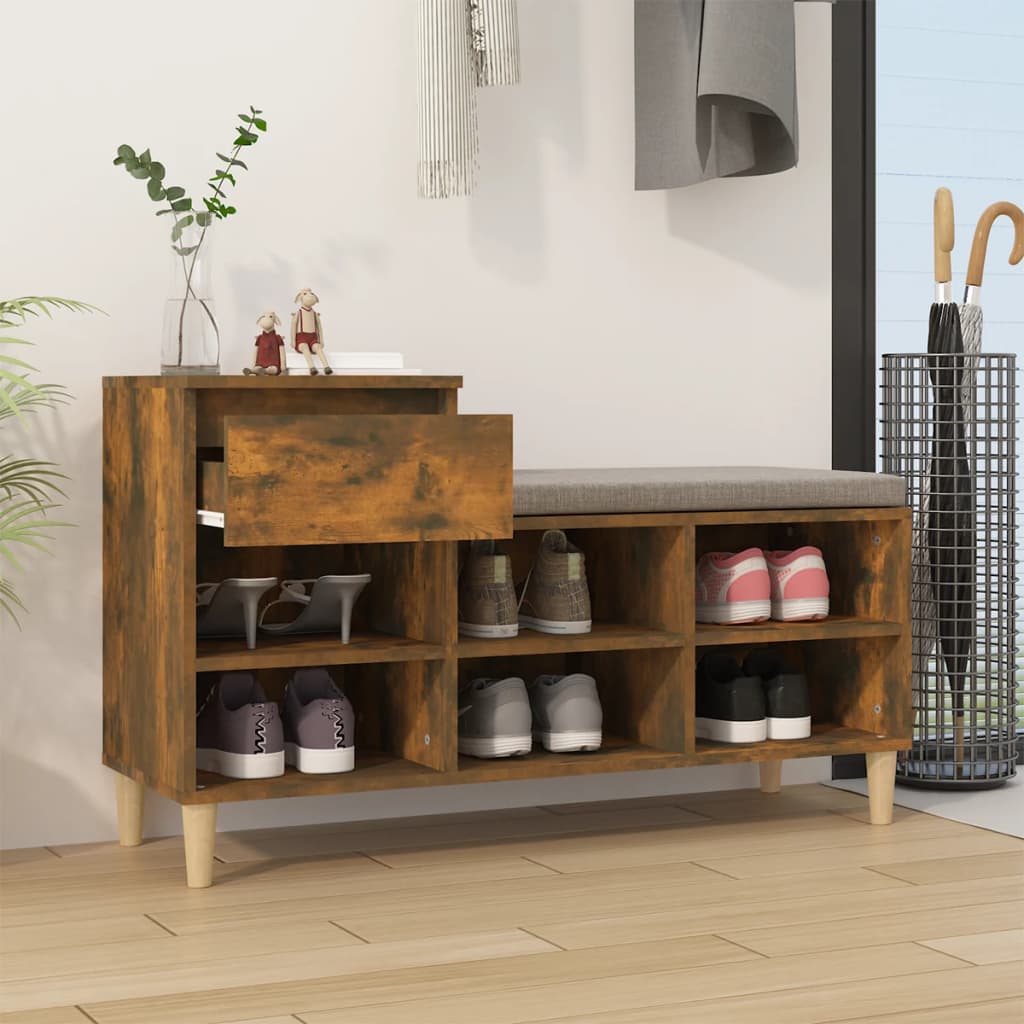 Schoenenkast 02X36X60 Cm Bewerkt Hout Kleurig Gerookt eiken