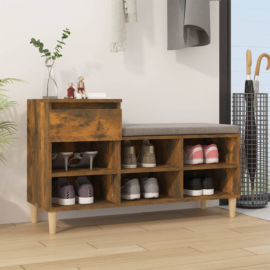 Schoenenkast 02X36X60 Cm Bewerkt Hout Kleurig Gerookt eiken
