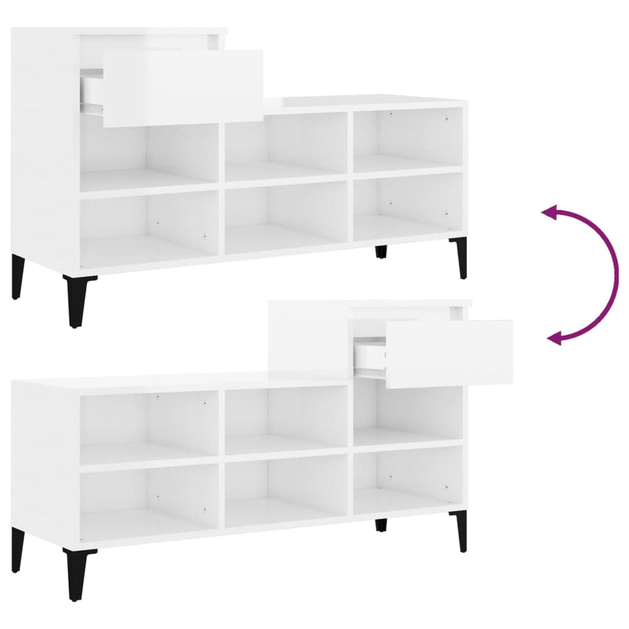 Schoenenkast 02X36X60 Cm Bewerkt Hout Hoogglans wit