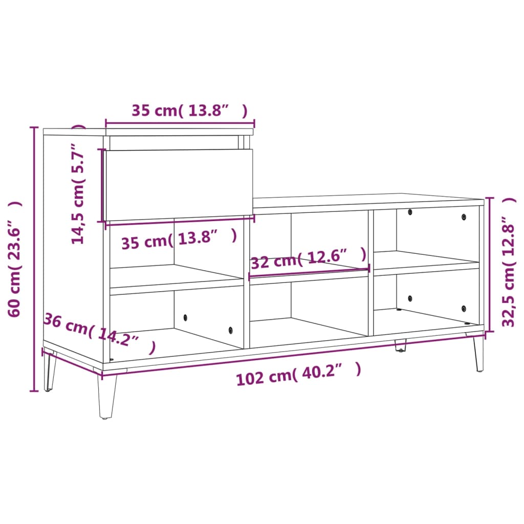 Schoenenkast 102X36X60 Cm Bewerkt Hout Kleurig Sonoma eiken