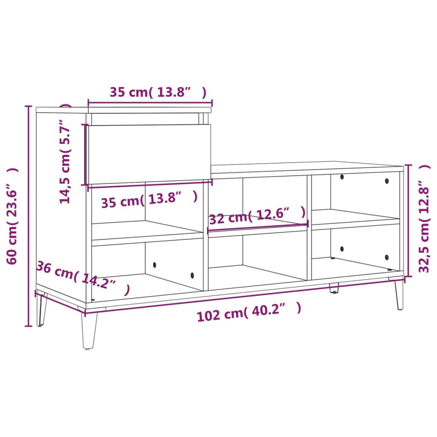Schoenenkast 02X36X60 Cm Bewerkt Hout Betongrijs