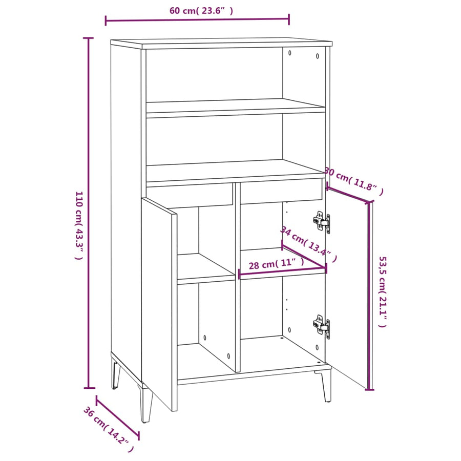 Hoge Kast 60X36X110 Cm Bewerkt Hout Hoogglans Wit