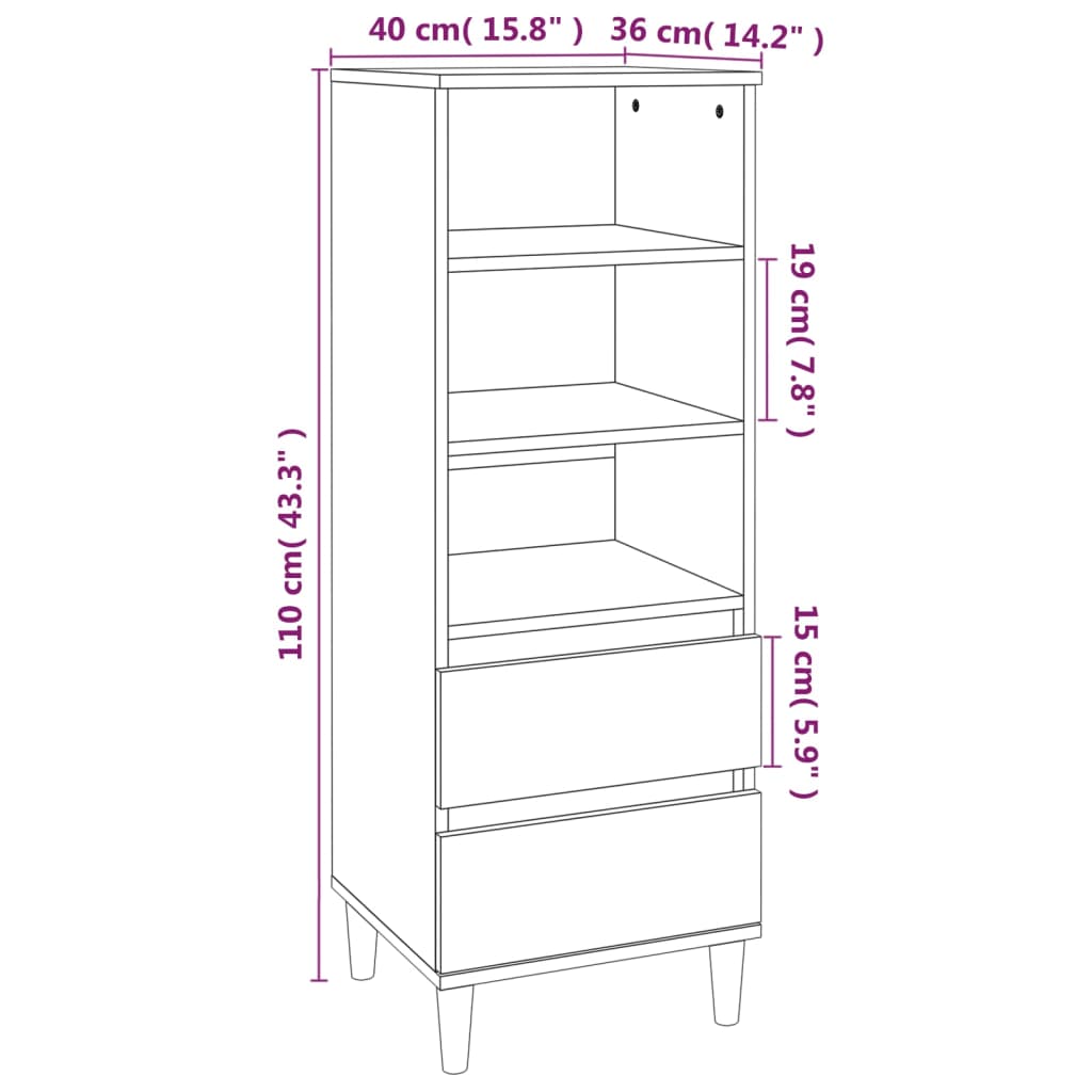 Hoge Kast 40X36X110 Cm Bewerkt Hout Wit