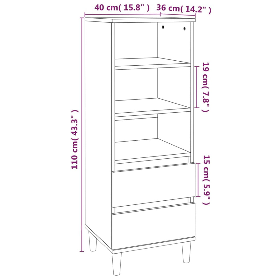 Hoge Kast 40X36X110 Cm Bewerkt Hout Grijs Sonoma