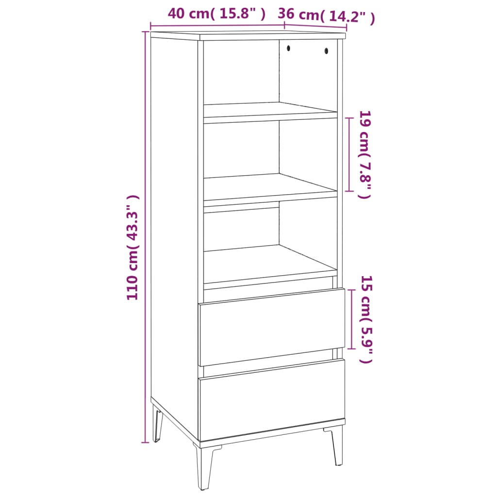 Hoge Kast 40X36X110 Cm Bewerkt Hout Sonoma eiken