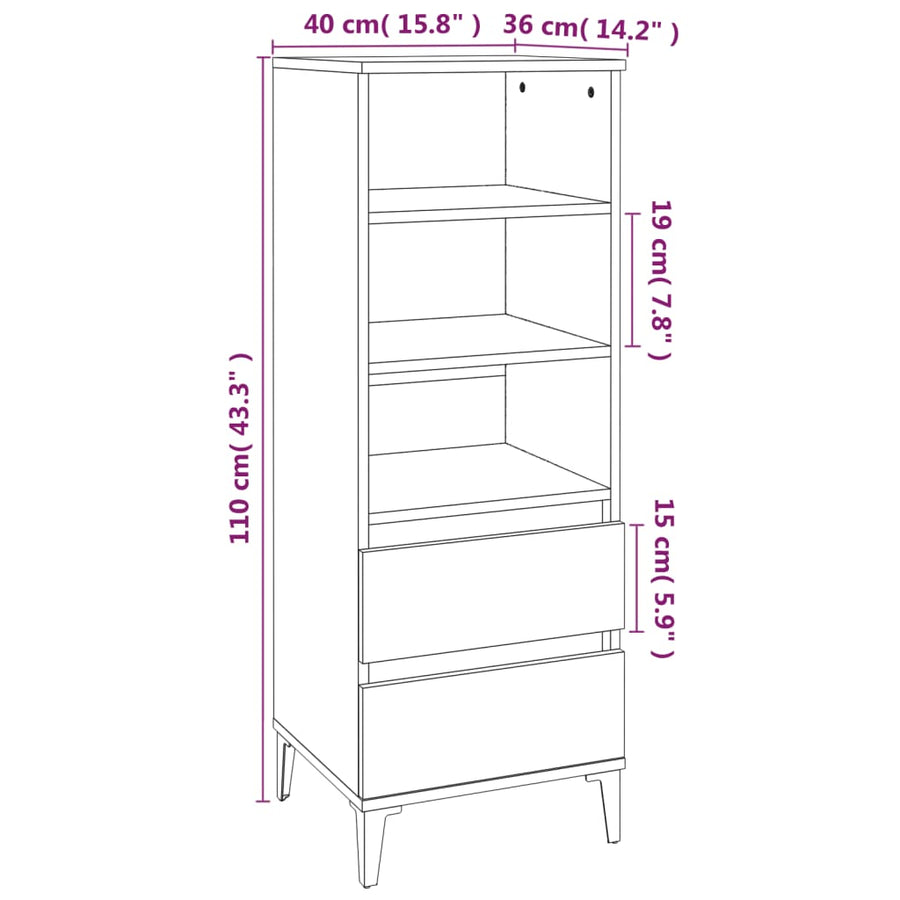 Hoge Kast 40X36X110 Cm Bewerkt Hout Sonoma eiken