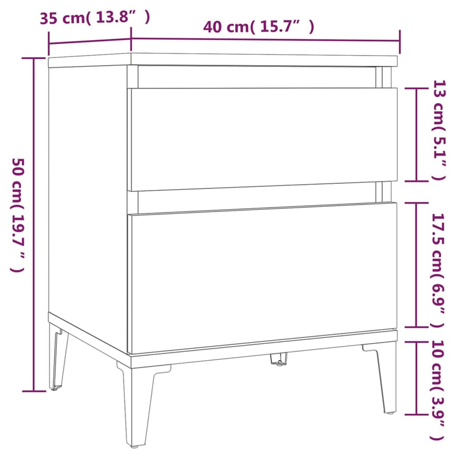 Nachtkastjes 2 St 40X35X50 Cm Grijs Sonoma Eikenkleurig