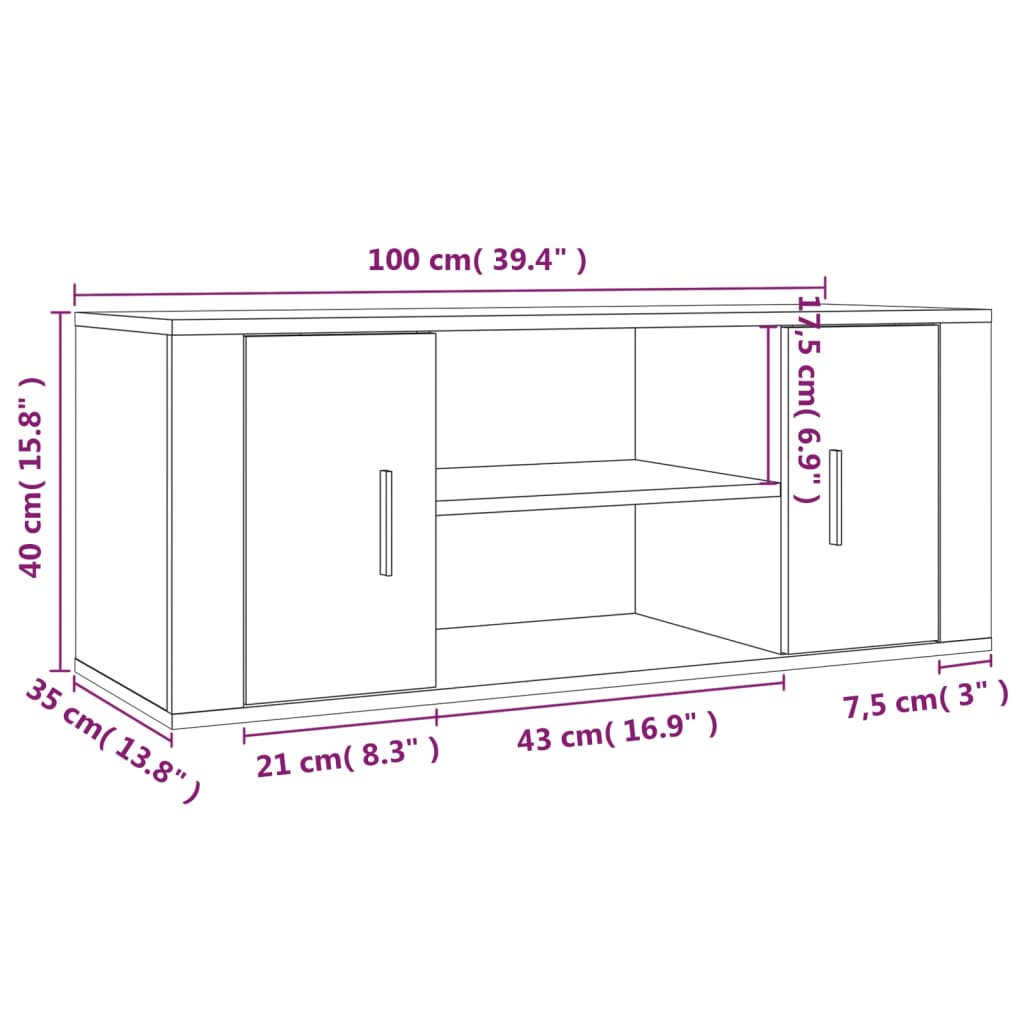 Tv-Meubel 00X35X40 Cm Bewerkt Hout Zwart