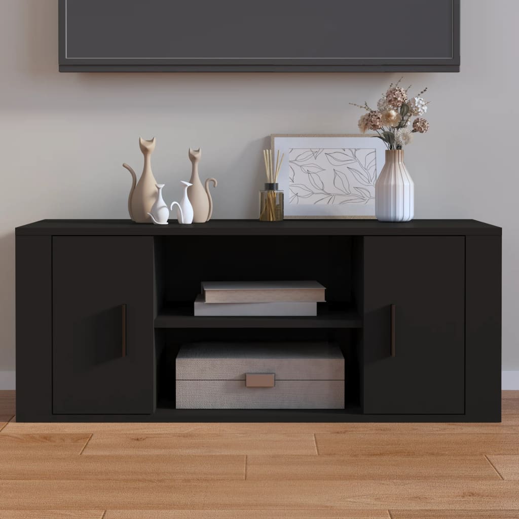 Tv-Meubel 00X35X40 Cm Bewerkt Hout Zwart