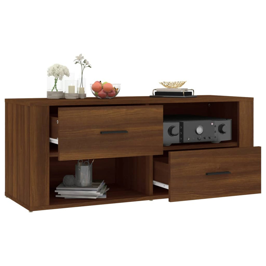 Tv-Meubel 00X35X40 Cm Bewerkt Hout Bruin Eikenkleur Bruineiken