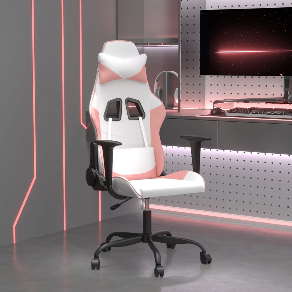 Gamestoel kunstleer wit en roze Wit en roze Zonder voetensteun