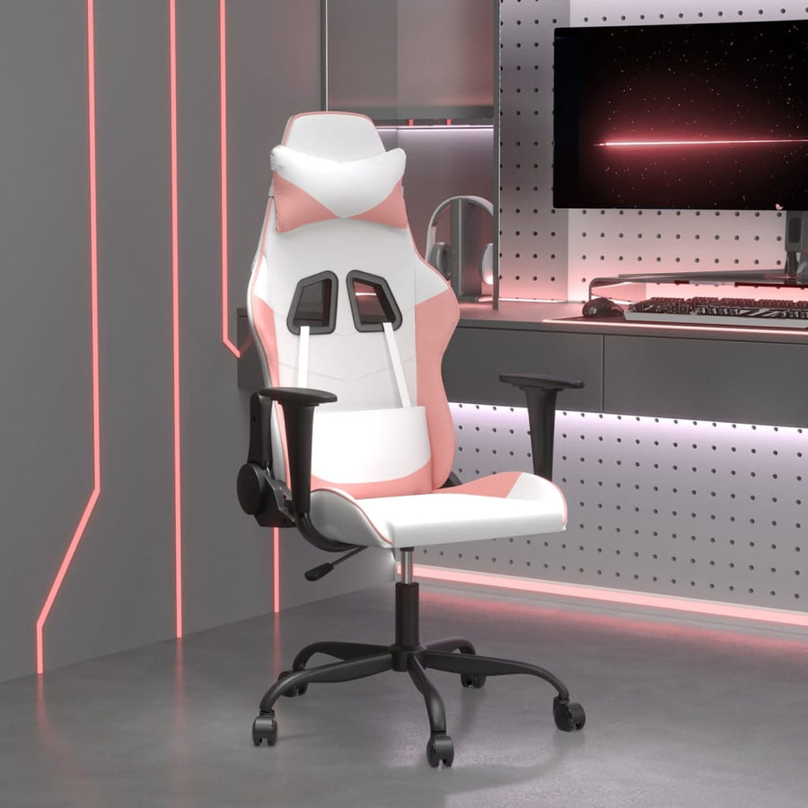 Gamestoel kunstleer wit en roze Wit en roze Zonder voetensteun