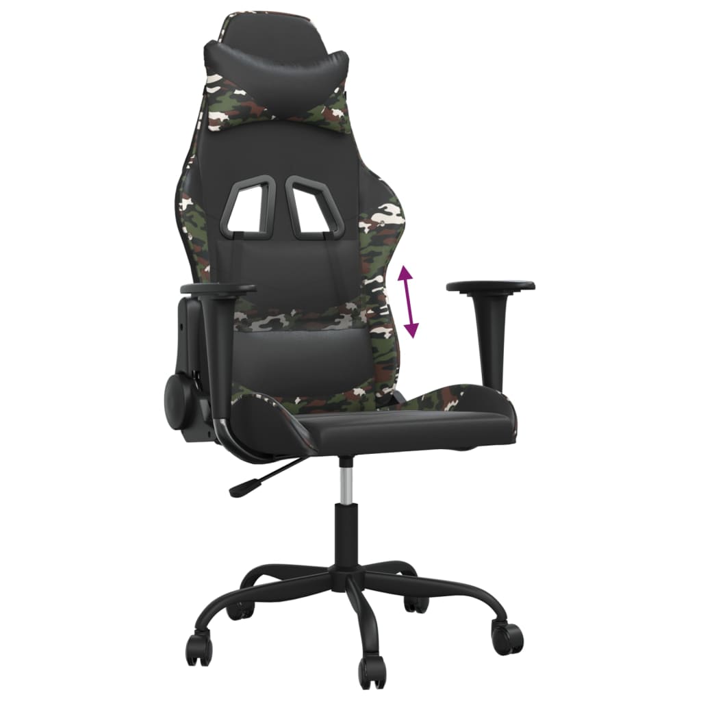 Gamestoel kunstleer zwart en camouflage Zwart en camouflage Zonder voetensteun