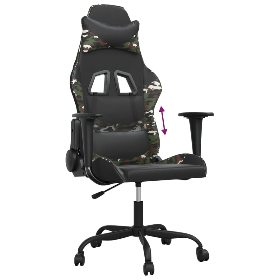 Gamestoel kunstleer zwart en camouflage Zwart en camouflage Zonder voetensteun