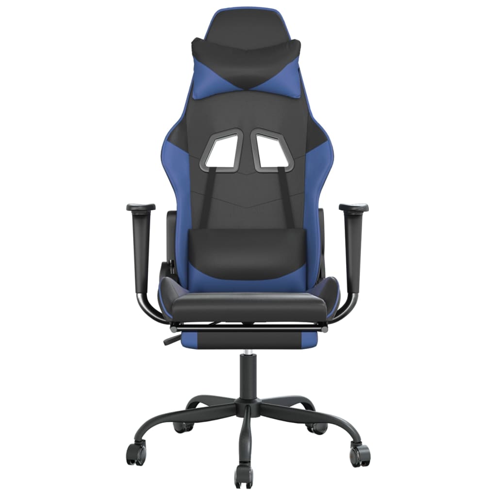 Gamestoel met voetensteun kunstleer zwart en blauw Zwart en blauw Met voetensteun
