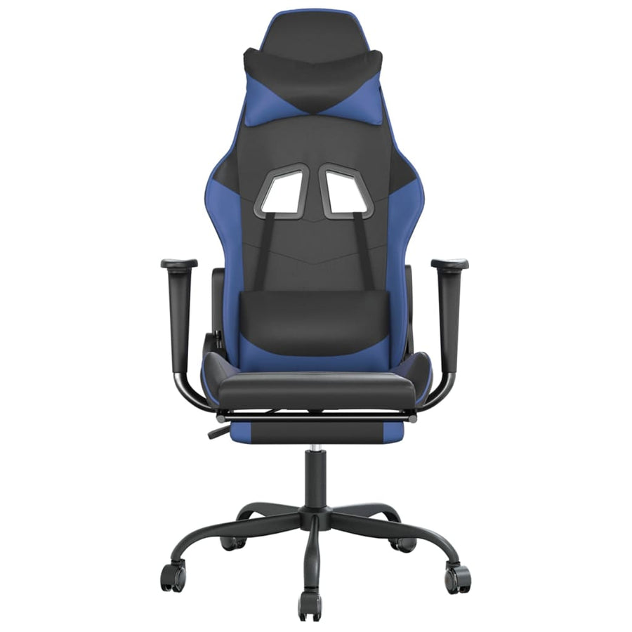 Gamestoel met voetensteun kunstleer zwart en blauw Zwart en blauw Met voetensteun