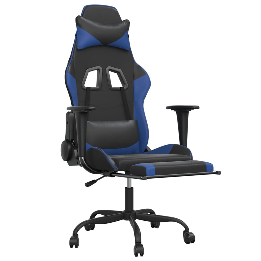 Gamestoel met voetensteun kunstleer zwart en blauw Zwart en blauw Met voetensteun