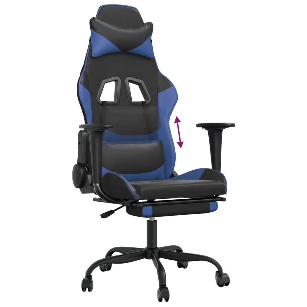 Gamestoel met voetensteun kunstleer zwart en blauw Zwart en blauw Met voetensteun
