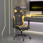 Gaming chair with footrest faux leather black and gold