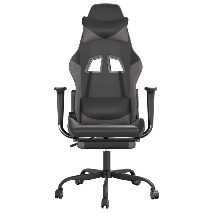 Gamestoel Kunstleer Zwart en grijs Met voetensteun