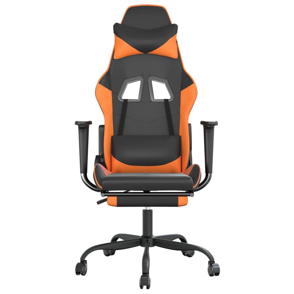 Gamestoel Kunstleer Zwart en oranje Met voetensteun