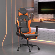 Gaming chair with footrest faux leather black and orange