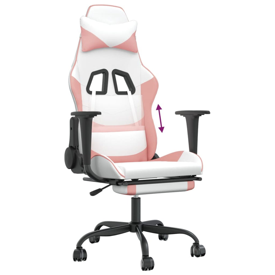 Gamestoel Kunstleer Wit en roze Met voetensteun