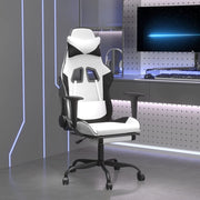 Gaming chair with footrest faux leather white and black