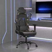 Gaming chair with footrest, faux leather black and camouflage