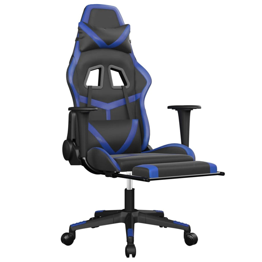 Gamestoel met voetensteun kunstleer zwart en blauw Zwart en blauw Met voetensteun