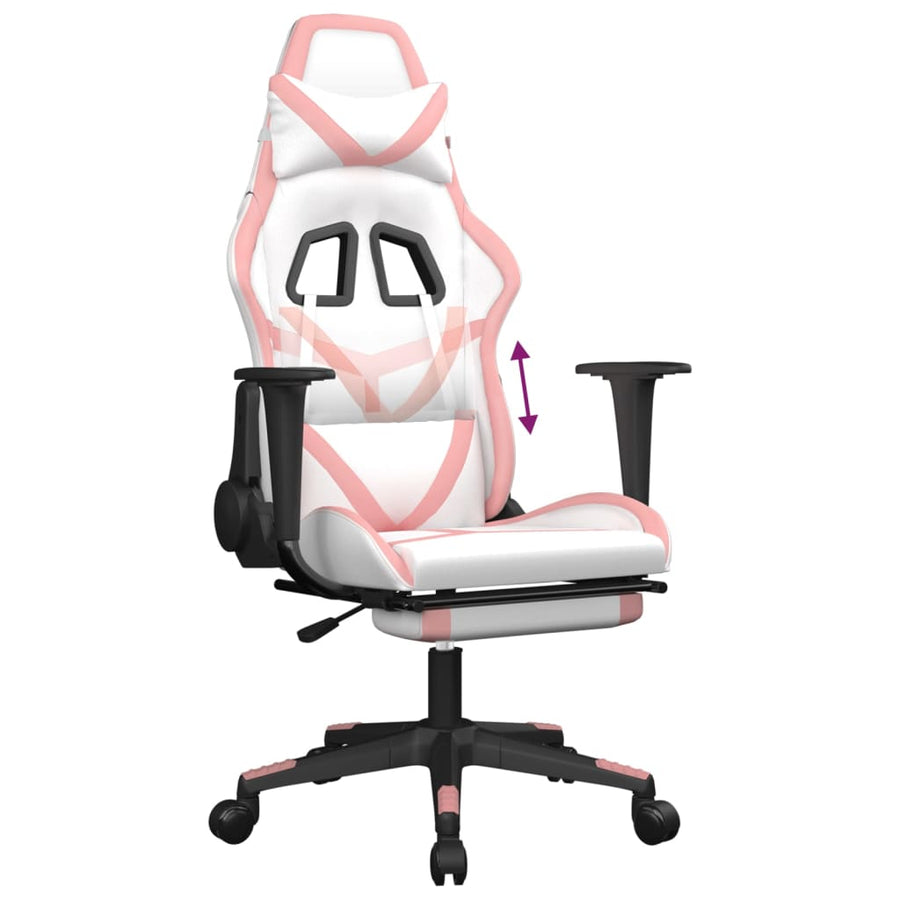 Gamestoel met voetensteun kunstleer wit en roze Wit en roze Met voetensteun