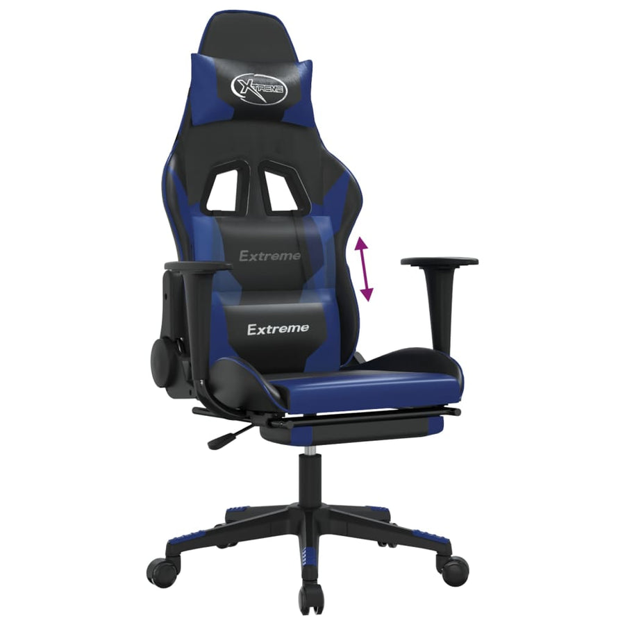Gamestoel met voetensteun kunstleer zwart en blauw Zwart en blauw Met voetensteun