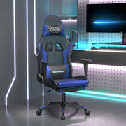 Gamestoel kunstleer zwart blauw met voetensteun