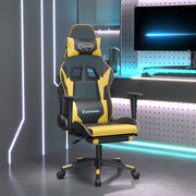 Gamestoel kunstleer zwart goud met voetensteun 67x58x118-128 cm