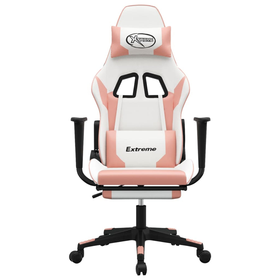 Gamestoel met voetensteun kunstleer wit en roze Wit en roze Met voetensteun