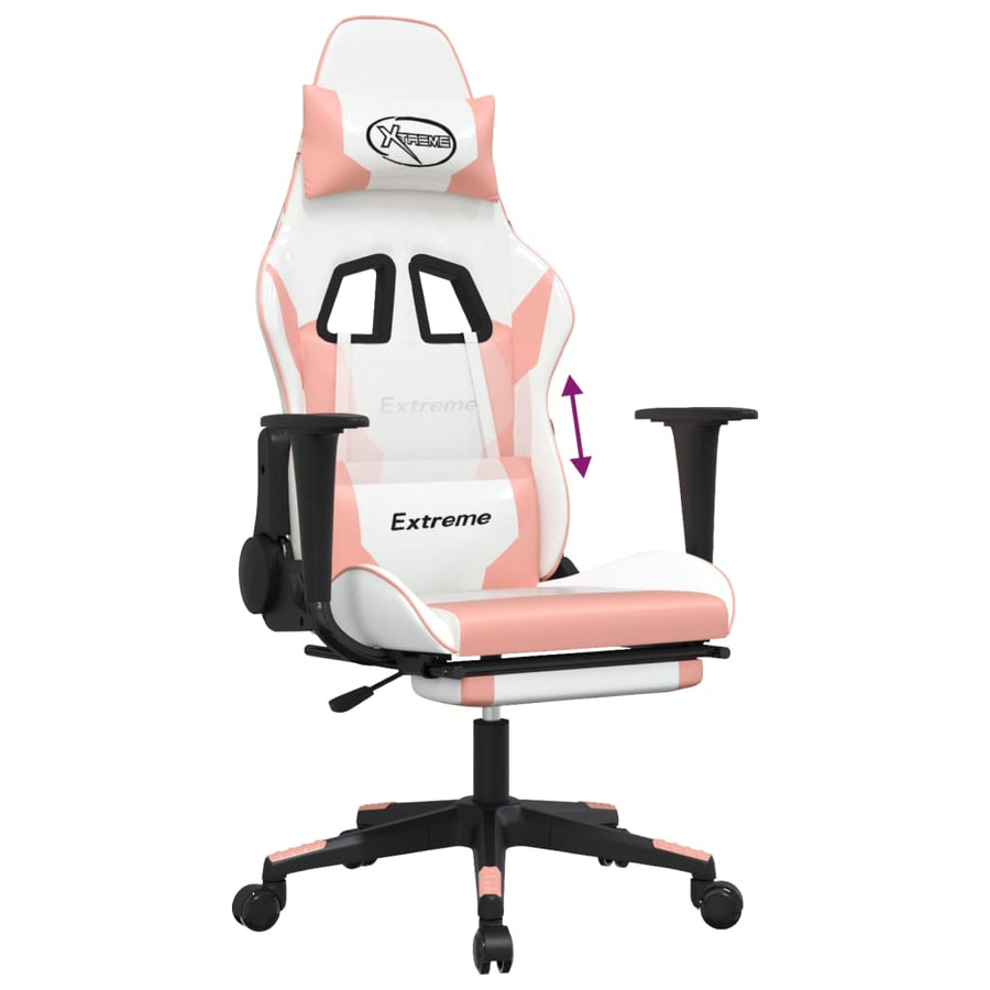 Gamestoel met voetensteun kunstleer wit en roze Wit en roze Met voetensteun