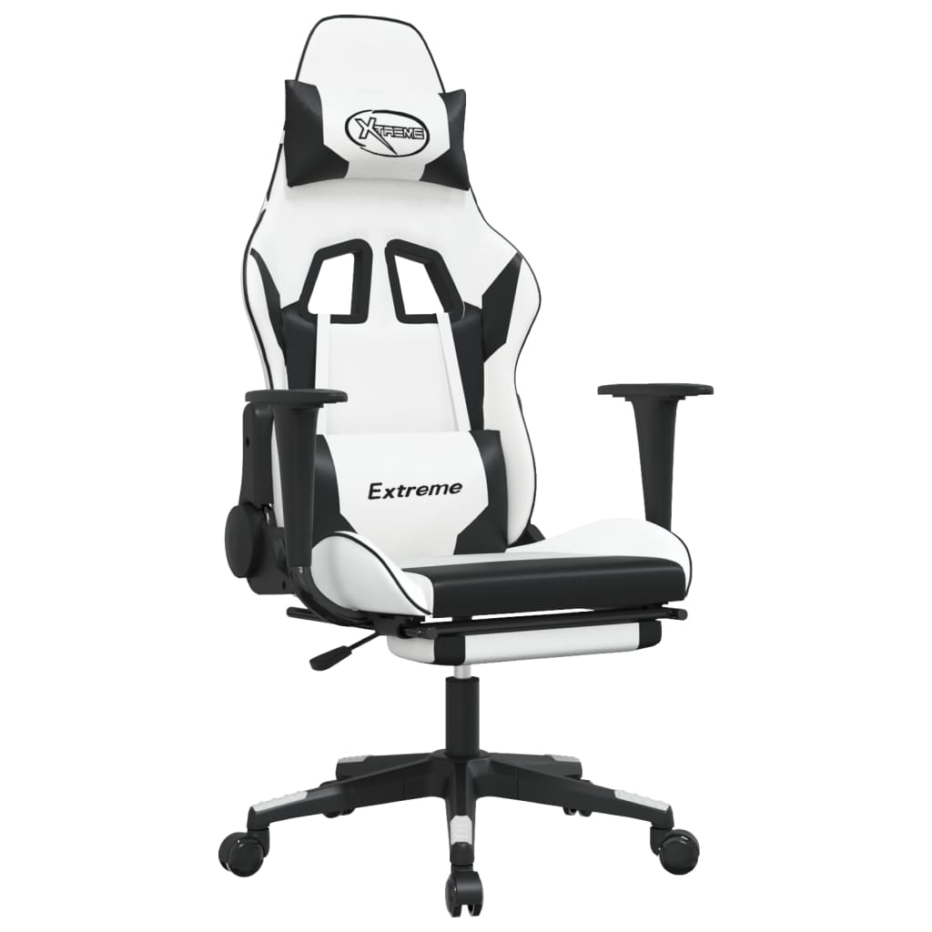 Gamestoel met voetensteun kunstleer wit en zwart Wit en zwart Met voetensteun