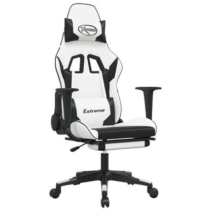 Gamestoel met voetensteun kunstleer wit en zwart Wit en zwart Met voetensteun