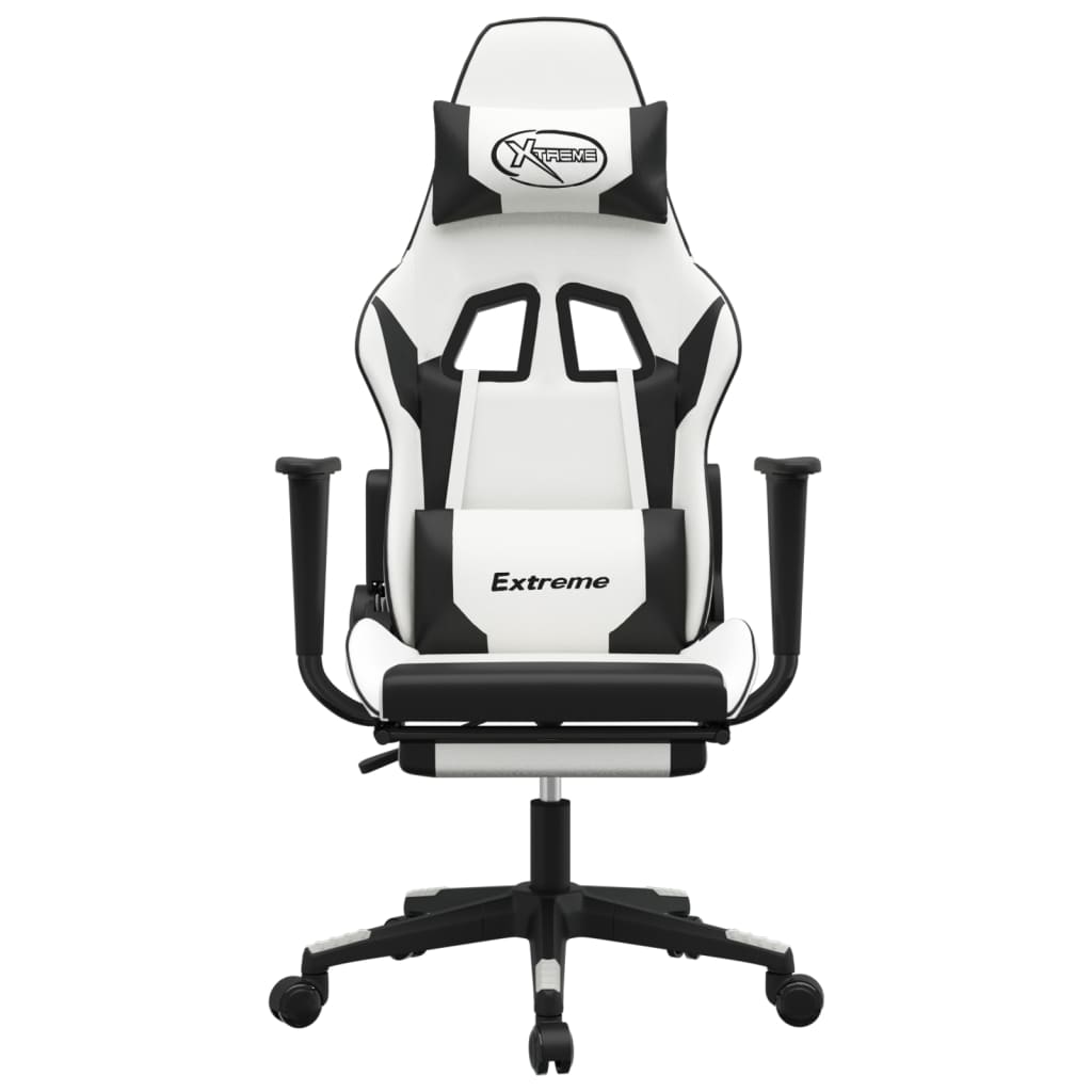 Gamestoel met voetensteun kunstleer wit en zwart Wit en zwart Met voetensteun