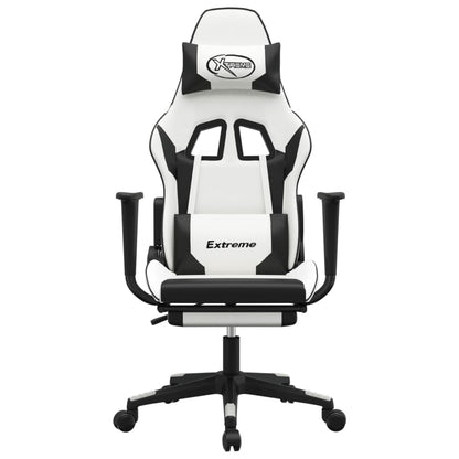 Gamestoel met voetensteun kunstleer wit en zwart Wit en zwart Met voetensteun