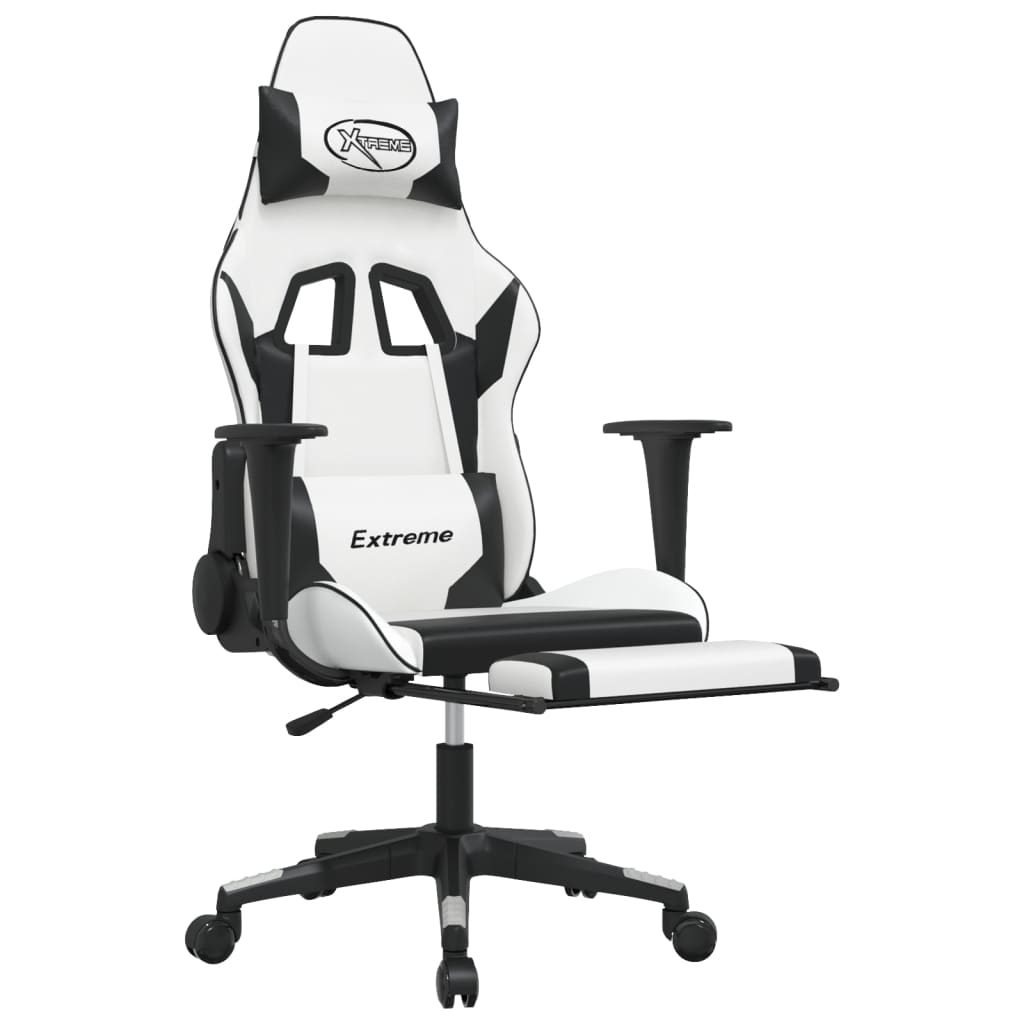 Gamestoel met voetensteun kunstleer wit en zwart Wit en zwart Met voetensteun