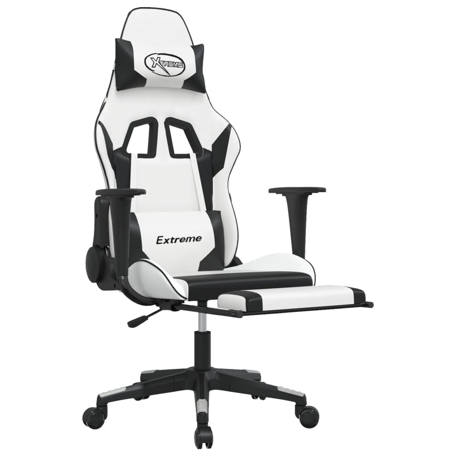 Gamestoel met voetensteun kunstleer wit en zwart Wit en zwart Met voetensteun