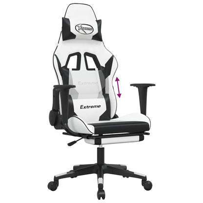 Gamestoel met voetensteun kunstleer wit en zwart Wit en zwart Met voetensteun