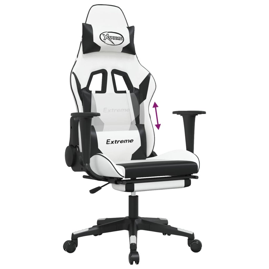 Gamestoel met voetensteun kunstleer wit en zwart Wit en zwart Met voetensteun