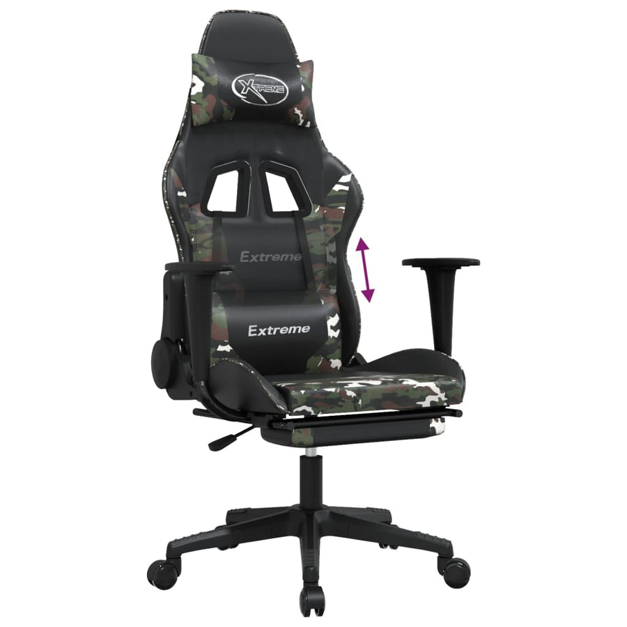 Gamestoel met voetensteun kunstleer zwart en camouflage Zwart en camouflage Met voetensteun