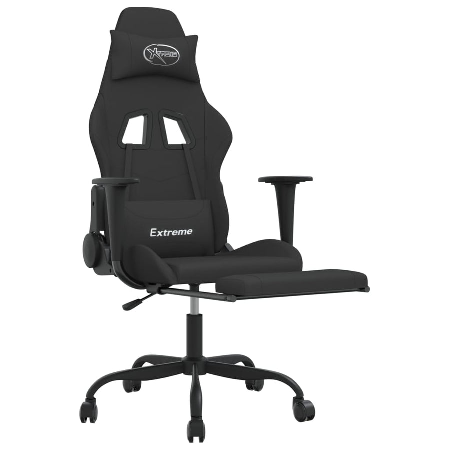 Gamestoel Stof Zwart Met voetensteun