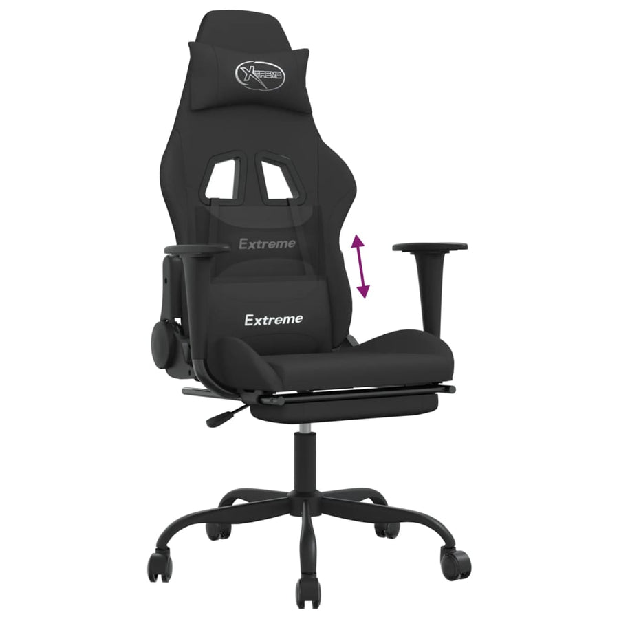 Gamestoel Stof Zwart Met voetensteun