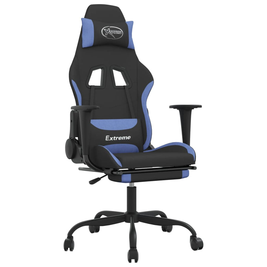 Gamestoel met voetensteun stof zwart en blauw Zwart en blauw Met voetensteun