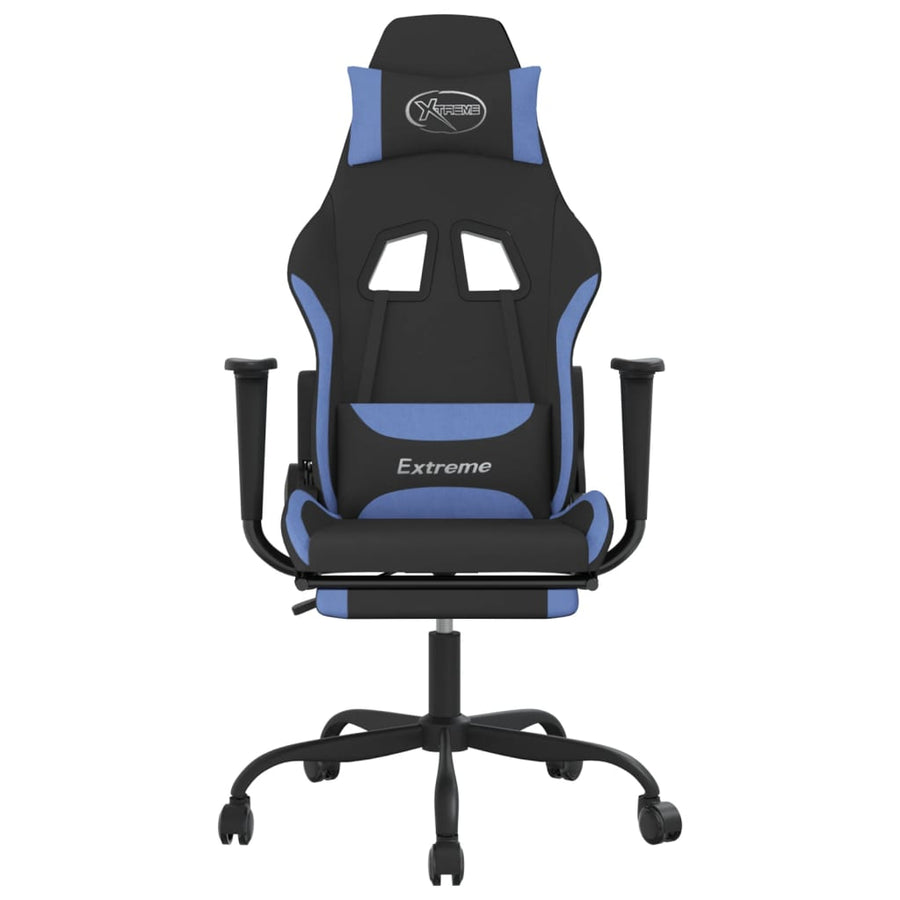 Gamestoel met voetensteun stof zwart en blauw Zwart en blauw Met voetensteun